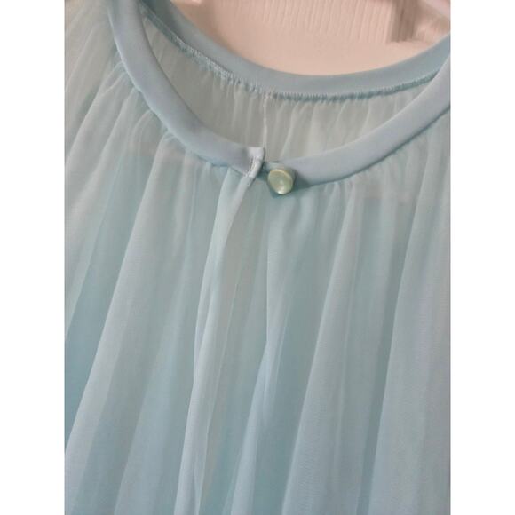 Vintage Large Blue Long Chiffon Nylon PEIGNOIR Nightgown Robe Sheer Lace - Picture 3 of 5